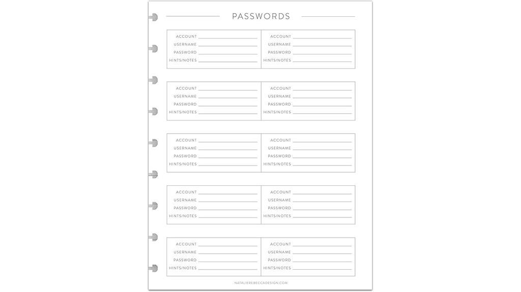 password refill pages for notebooks