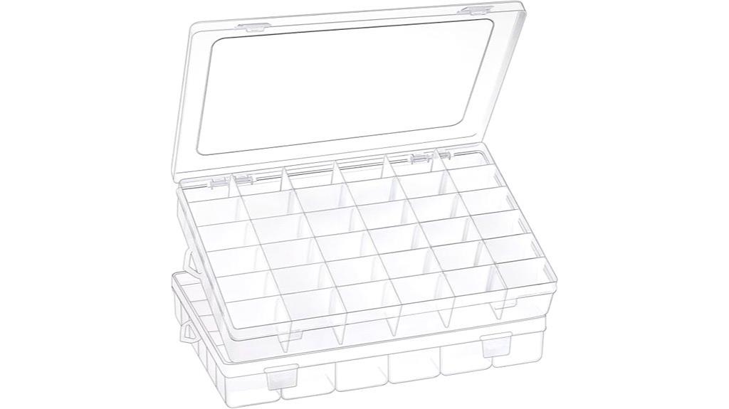 two clear divider boxes